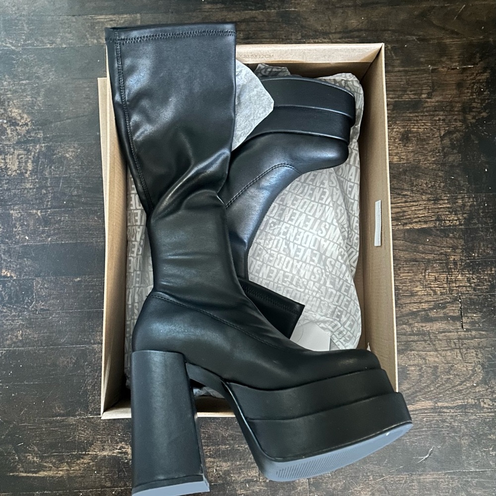 Black Platform Knee-High Boots
